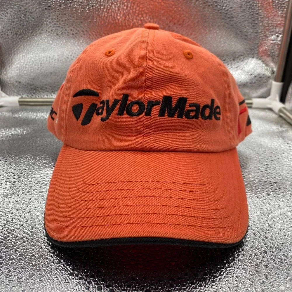 TaylorMade Golf Hat Men L/XL Orange Embroidered Logo Stretch‎ Fit Cap